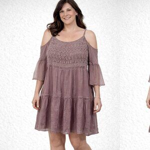 Vivid Importers Dress L Dusty Pink Spaghetti Straps Boho Off The Shoulder Sleeve